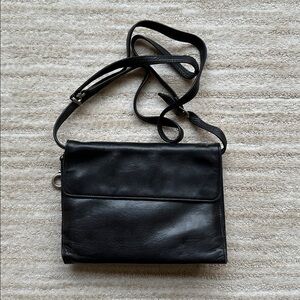 Perlina Crossbody Organizer Bag Black Leather Purse Wallet Combination Travel